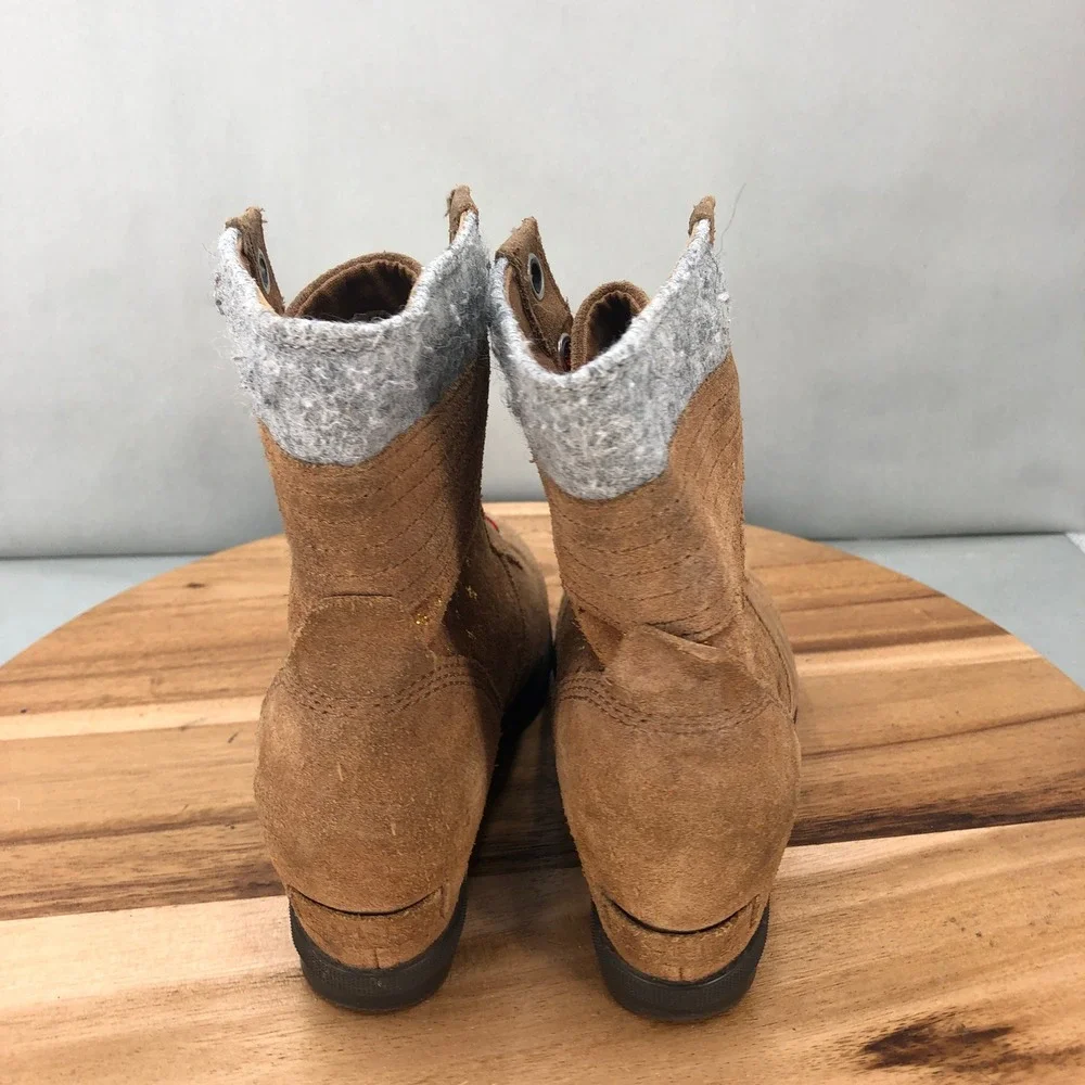 Sorel Lexie Wedge Booties Ankle Boots Suede Leather Brown Stars Girls Size 5